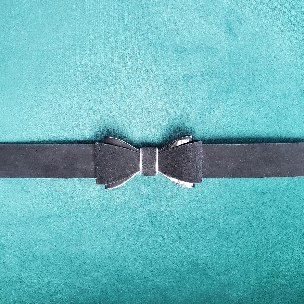 White House Black Market Black Suede Bow Belt with Silver Accents